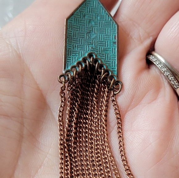 🔥LAST PAIR🔥 Bohemian Verdigris Chain Tassel Drop Dangle Earrings - Picture 6 of 6
